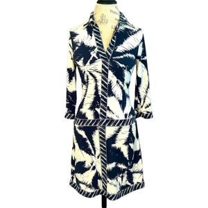Bcbgmaxazria navy blue white palm print drop waist short dress sz small coastal